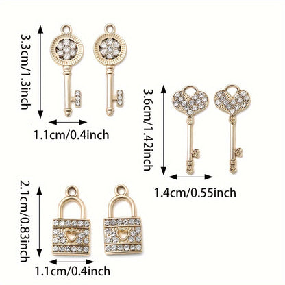 5PCS Gold-Tone Love Lock Crystal Pendant Set