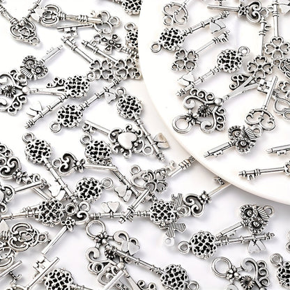 20PCS Retro Mixed Cross, Flower, Heart & Owl Metal Pendant Set