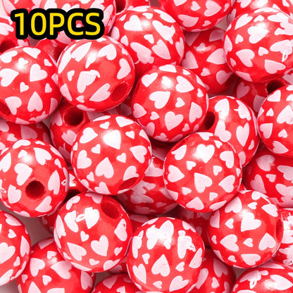 10pcs/set 16mm Heart-Shaped Printed Wooden Beads