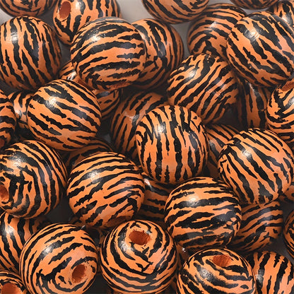 10PCS 16mm Animal Print Round Wooden Bead Set