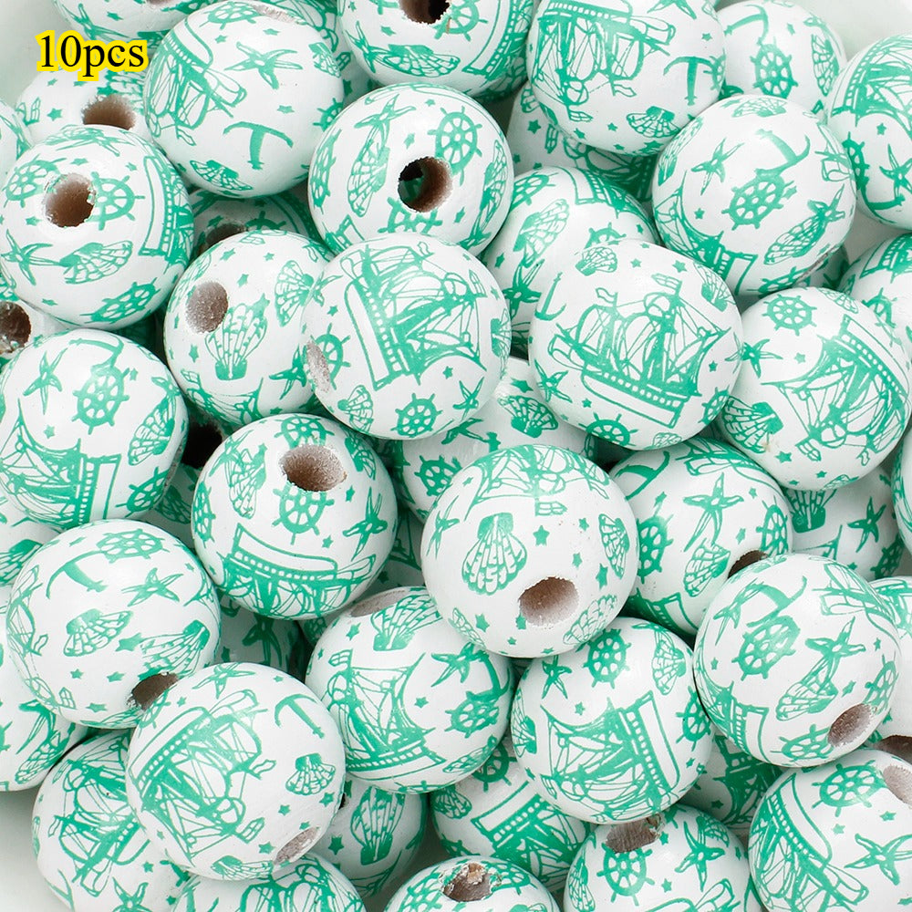 Marine-Themed Wooden Beads