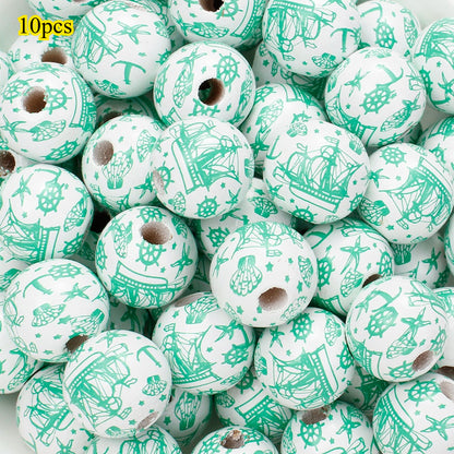 Marine-Themed Wooden Beads