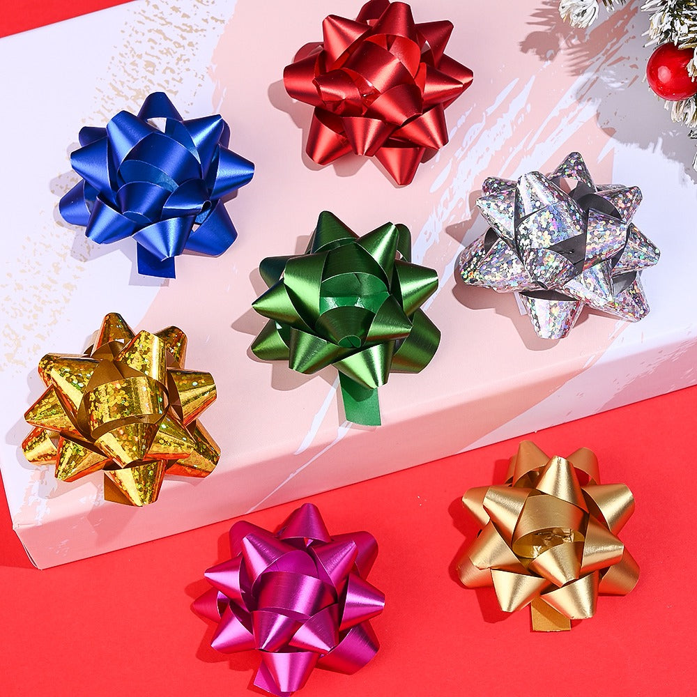 6PCS 5cm PET Christmas Star Ribbon Flower Decorations