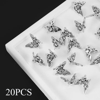 20PCS Retro Silver-Tone Hollow Butterfly Charms