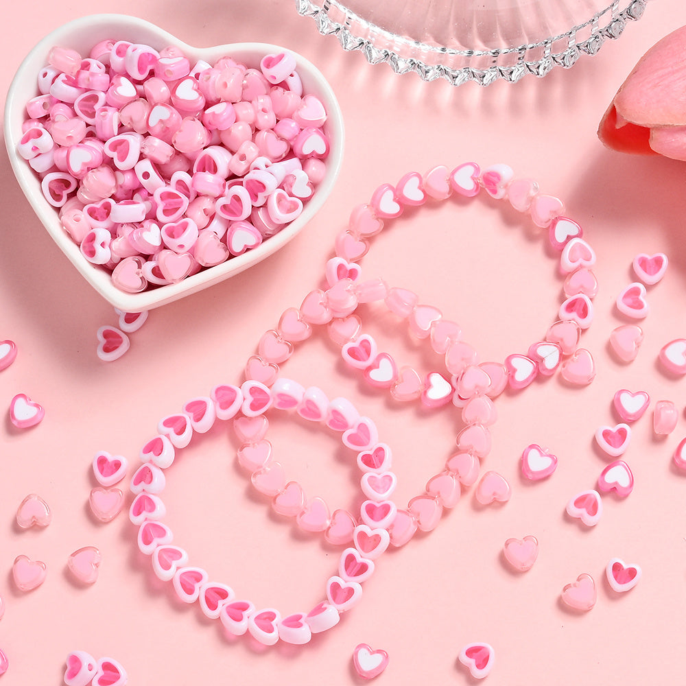 Pink Heart Acrylic Beads
