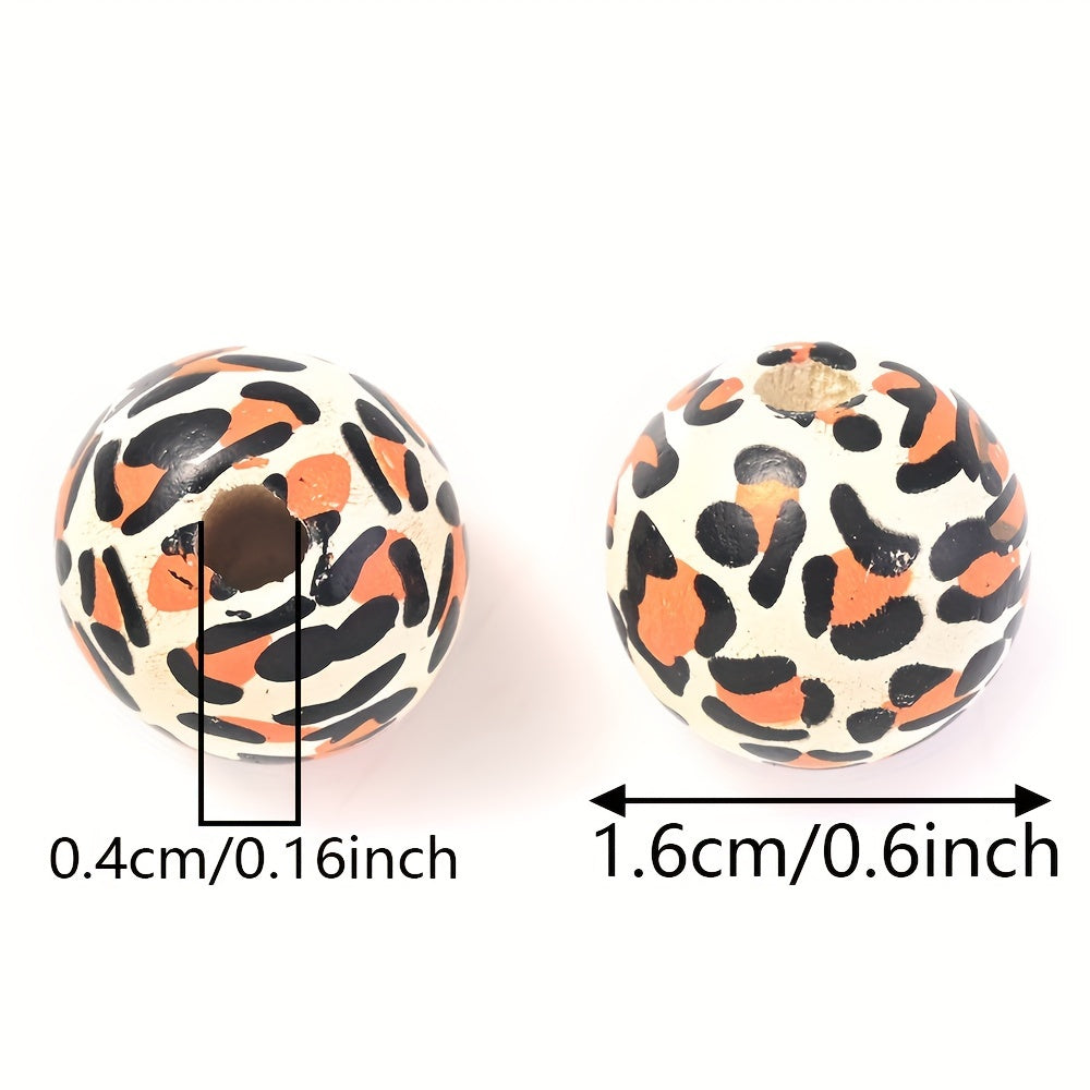 10PCS 16mm Animal Print Round Wooden Bead Set