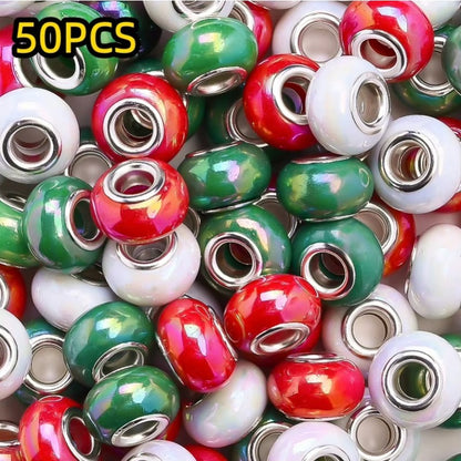 50pcs Large Hole Flat Round Acrylic Beads