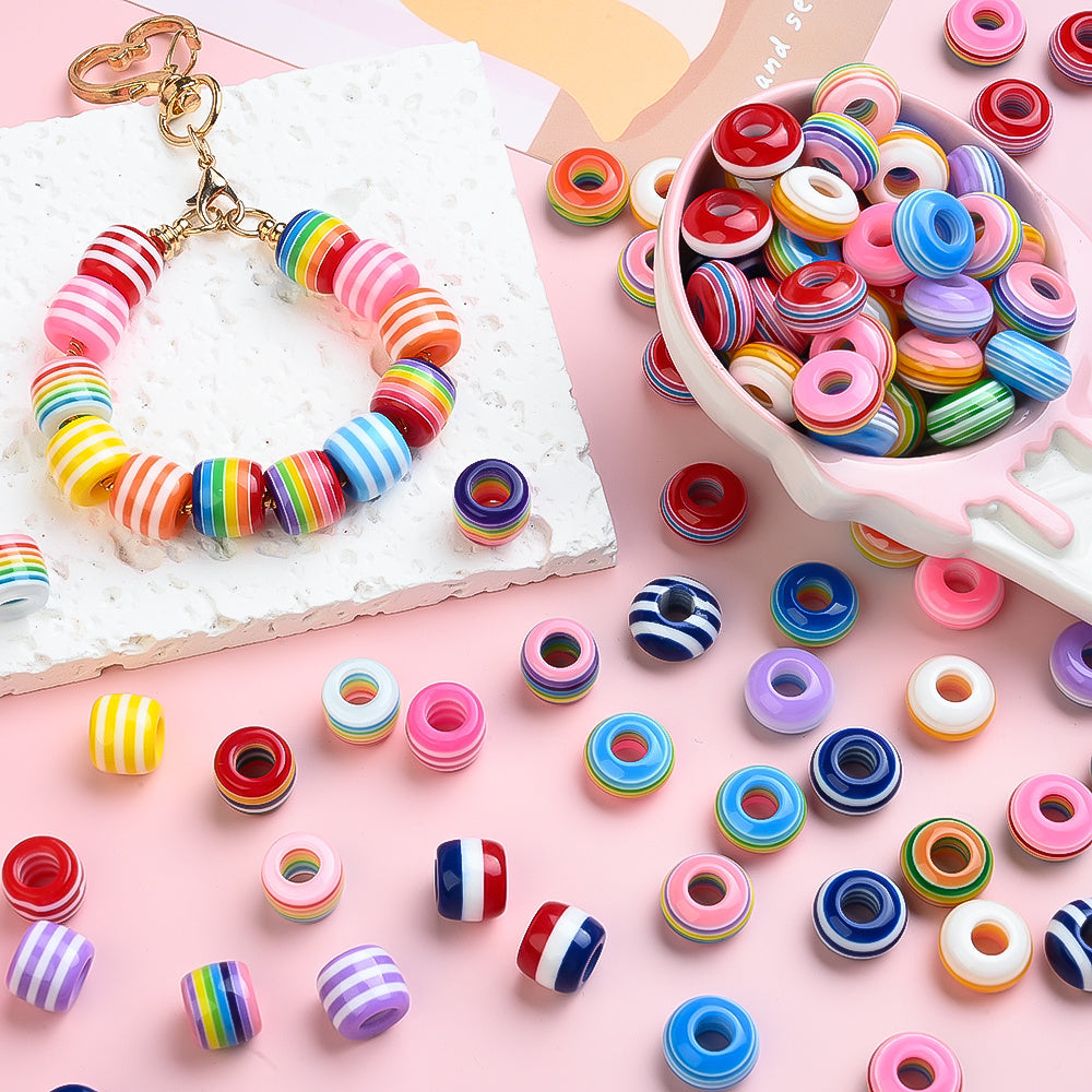 40/80pcs 8x14mm Rainbow Resin Striped Beads