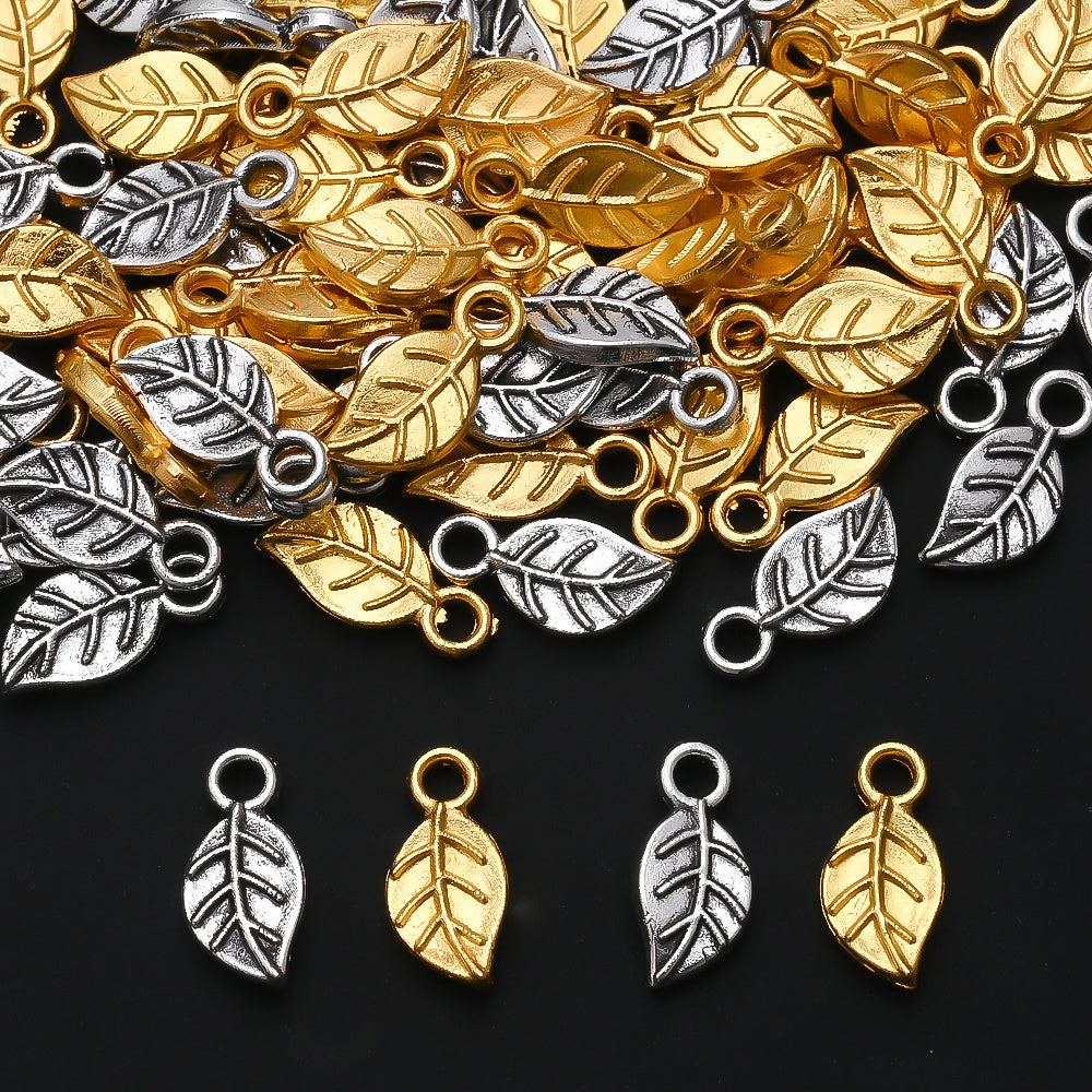 Golden Leaf Alloy Pendant Charms
