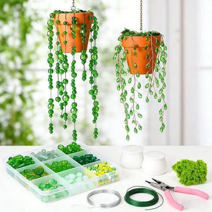 Green Plant-Themed Glass and Acrylic Bead Set