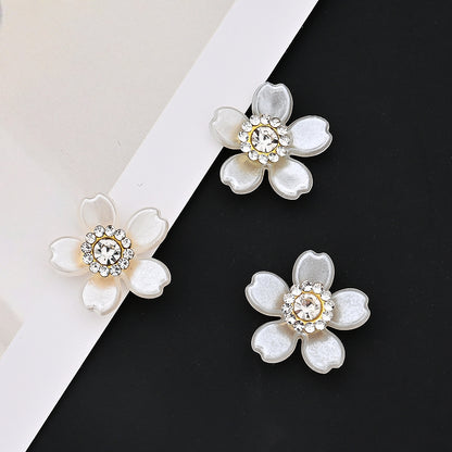 20pcs 18mm White Rhinestone Acrylic Flower Flatback Beads