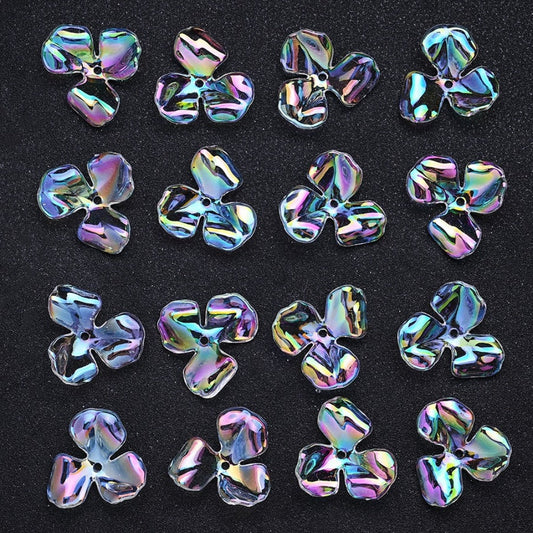 10pcs 30x35mm Transparent AB UV Colorful Three-Petal Large Flower Beads