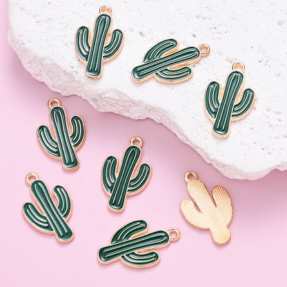 10pcs 15x26mm Green & Golden Cactus Charms