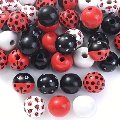 10PCS 16mm Animal Print Round Wooden Bead Set