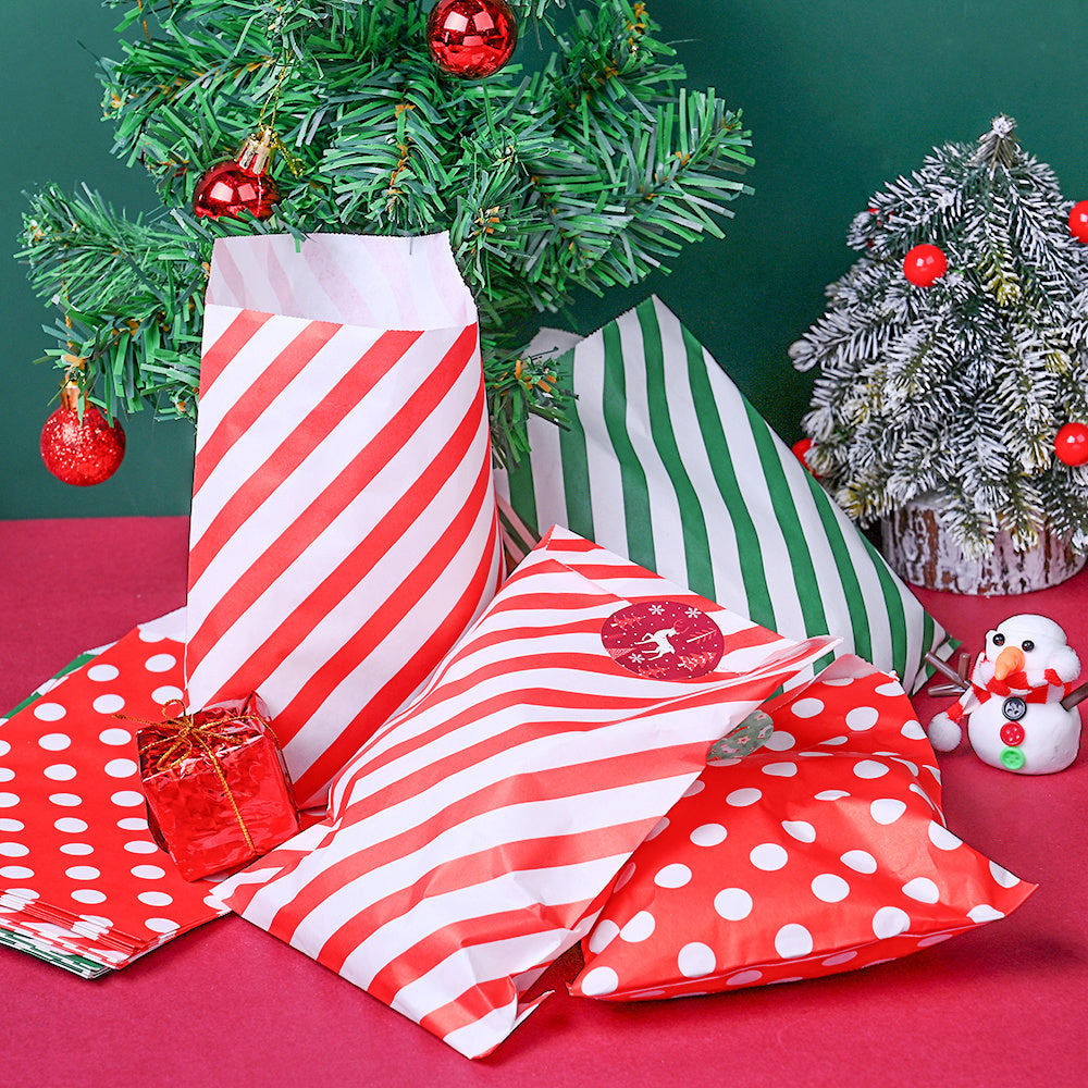 Christmas Polka Dot and Stripe Paper Gift Bags