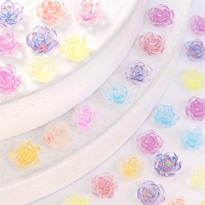 100PCS 7mm Luminous Rainbow Flower Acrylic Bead Set