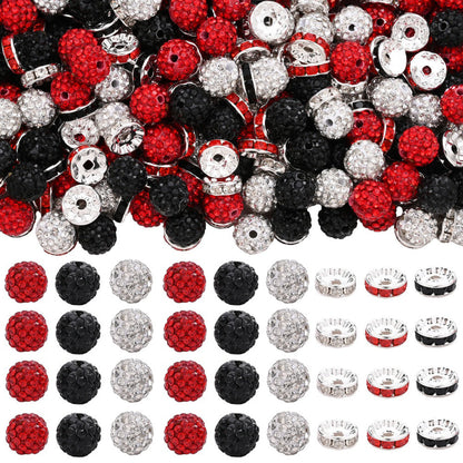 160PCS Red, Black & White Rhinestone Spacer Bead Set