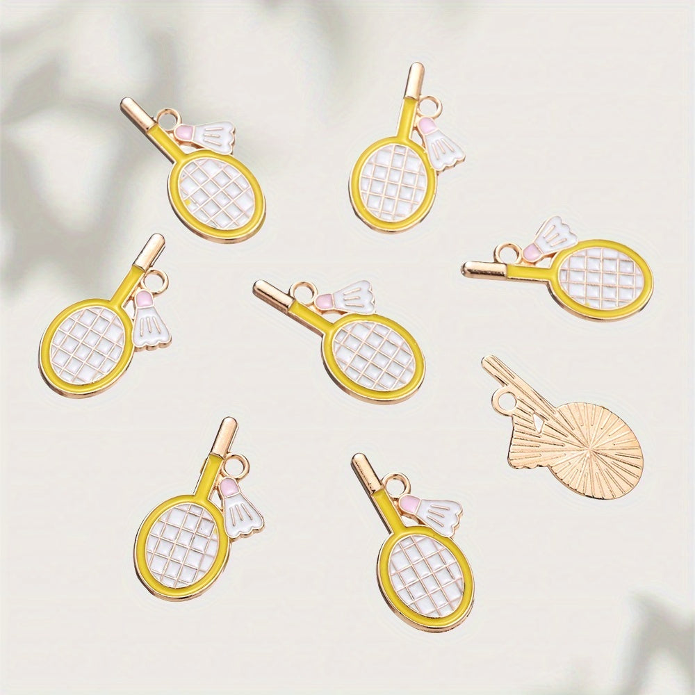 10PCS 11×22mm Colorful Badminton Racket Enamel Charm Set