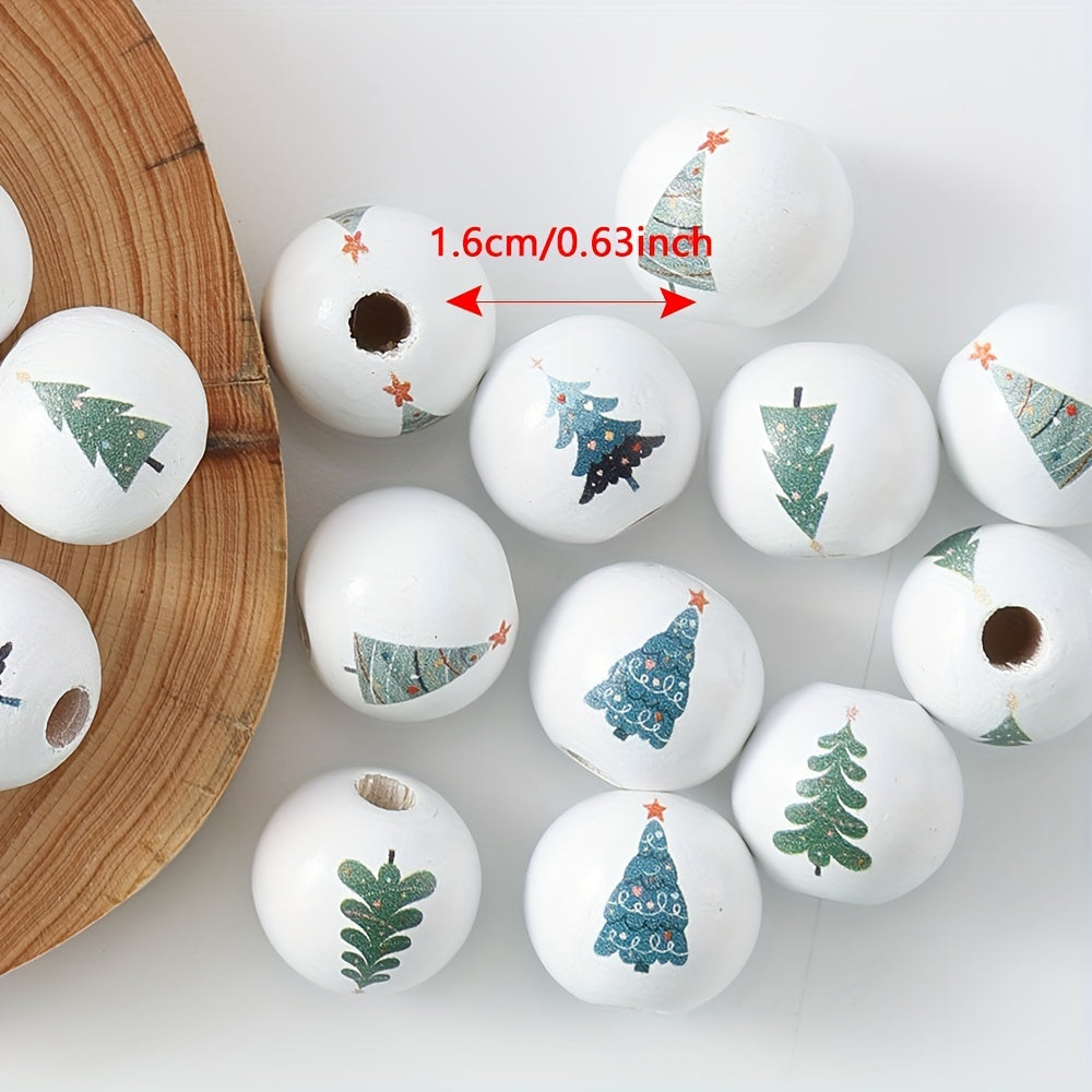 Christmas Wooden Tree Pattern Beads