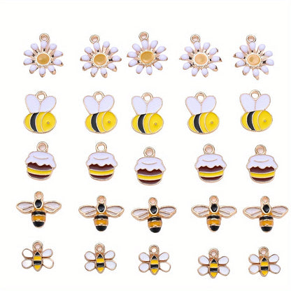 10PCS 9–16mm Yellow Enamel Honeybee Charm Set