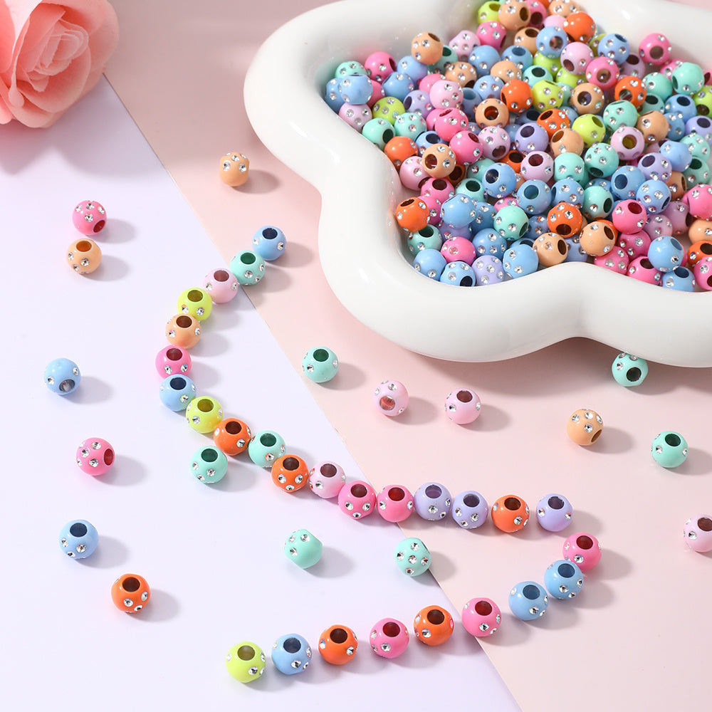 50/100pcs 7x8.4mm Random Multicolor Acrylic Round Beads