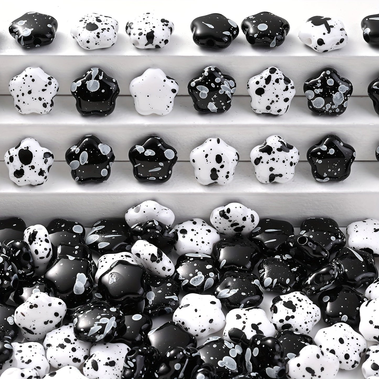 Black and White Plum Blossom Acrylic Spacer Beads