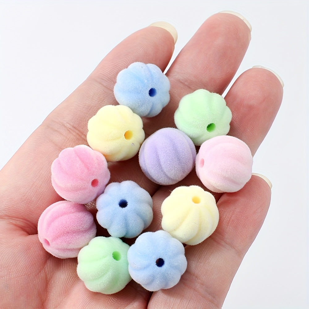 10PCS 15mm Flocked Pumpkin Acrylic Bead Set