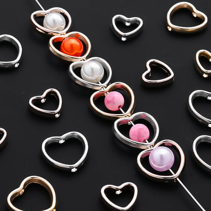 50pcs Golden & Silvery Heart-Shaped Plastic Beads