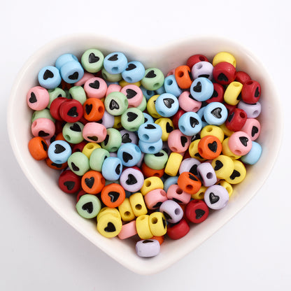 100pcs Colorful Flat Round Heart Acrylic Beads