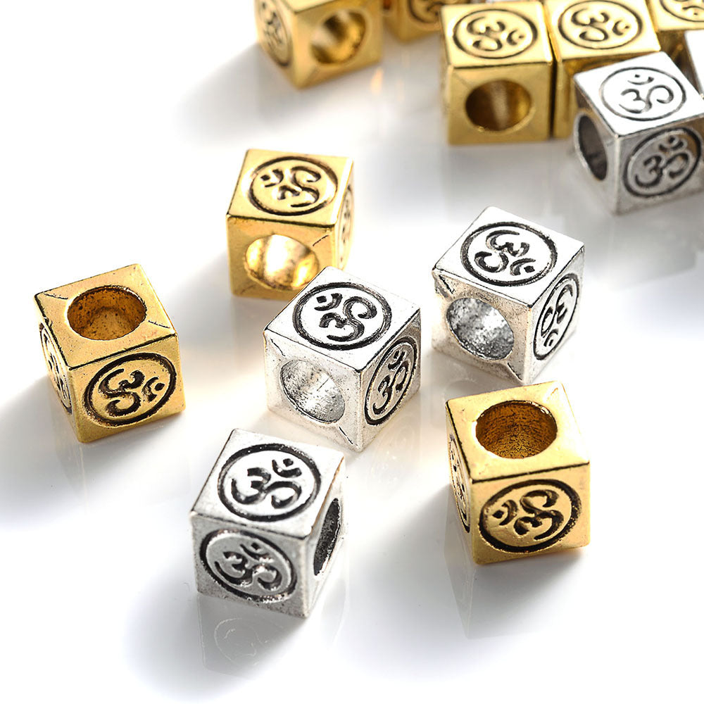10pcs 7mm Retro Golden & Silvery Square Spacer Beads