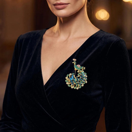 1-Piece Rhinestone Peacock & Enamel Dragonfly Brooch