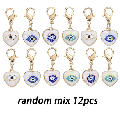 12PCS Blue & White Evil Eye Enamel Keychain Set