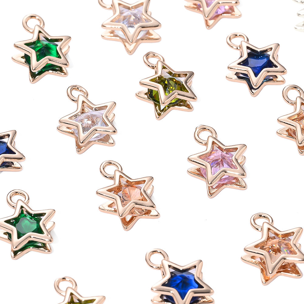 Rhinestone Star Copper Charms