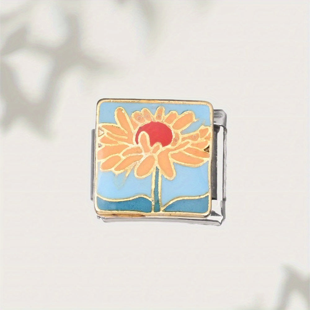 9mm Stainless Steel Italian Flower Charm Bead