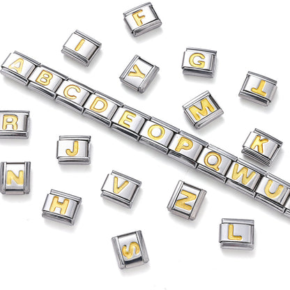 A-Z English Letter Stainless Steel Italian Charm Links