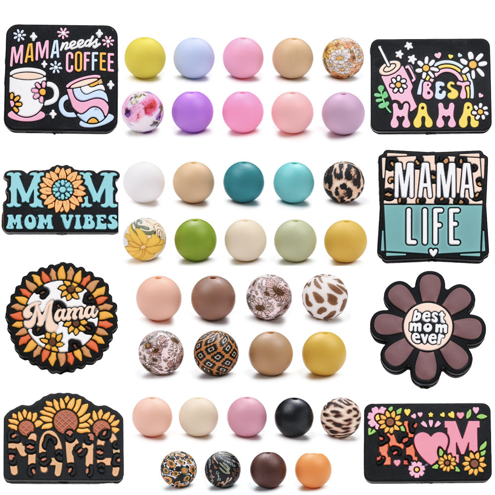 25/30pcs Mother's Day Sunflower Silicone Bead Set