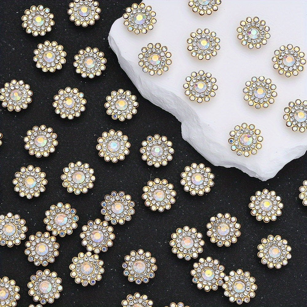 50pcs 13.8mm Two-Tone Sunflower Rhinestone Patch Beads
