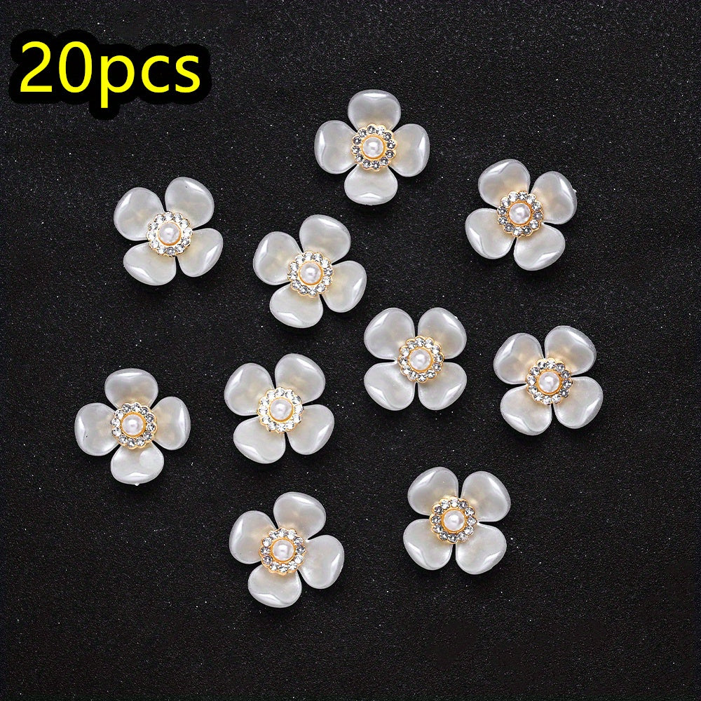 20pcs/set Flower Charm Beads with Artificial Pearl and Rhinestone