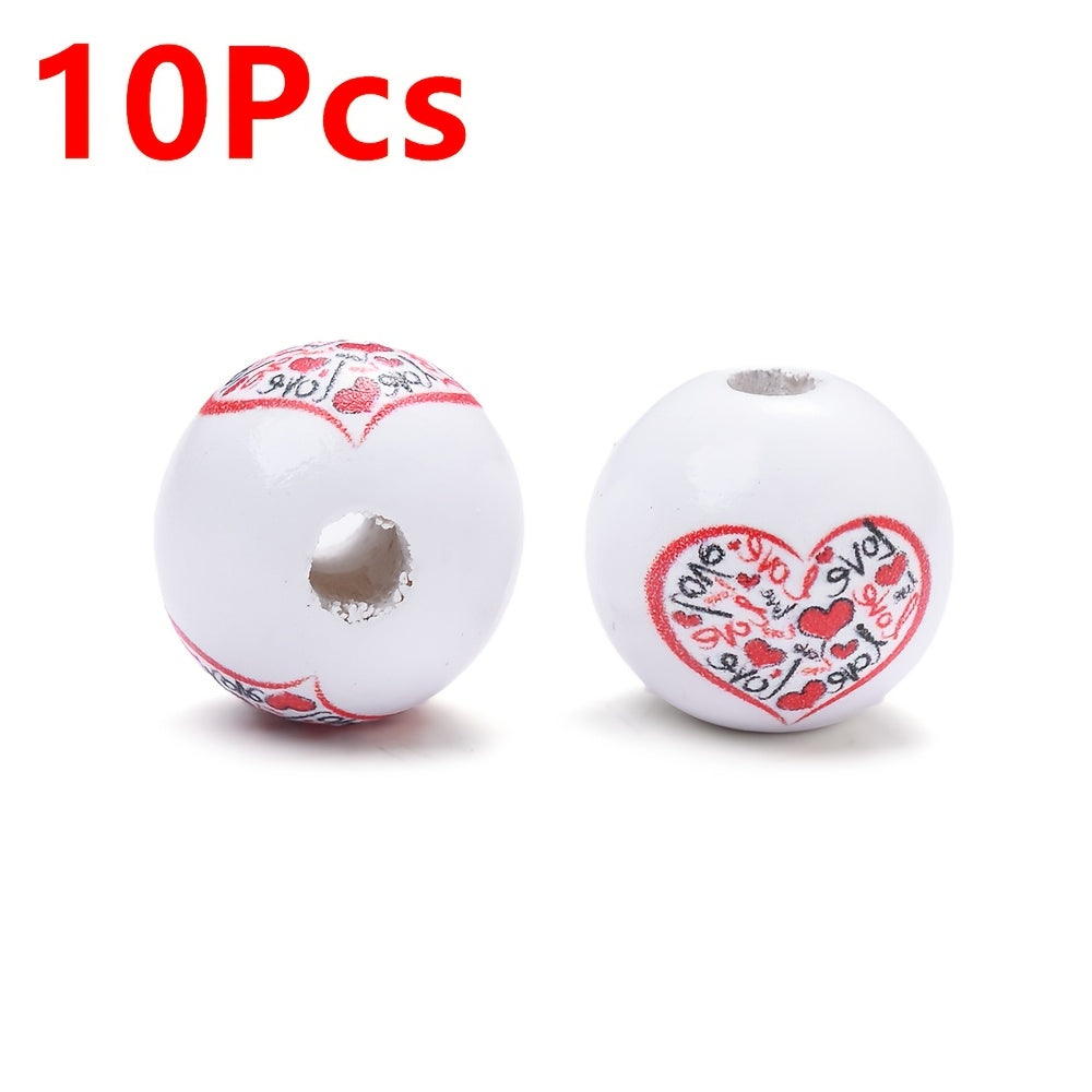 Valentine's Day Printed Wooden Spacer Beads
