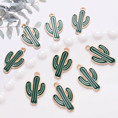 10pcs 15x26mm Green & Golden Cactus Charms