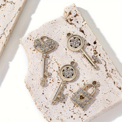 5PCS Gold-Tone Love Lock Crystal Pendant Set