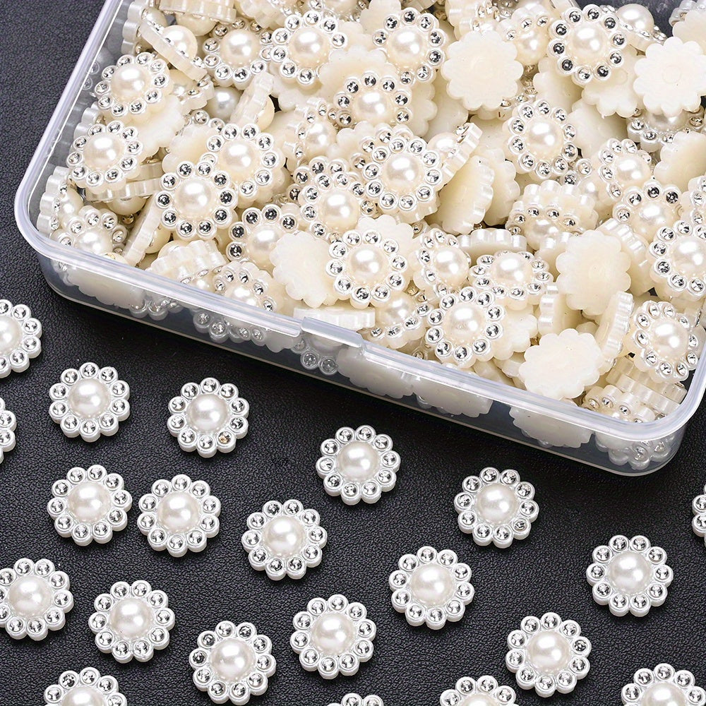 White Imitation Pearl Sunflower Flatback Beads