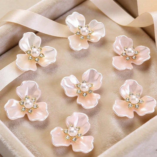 White Three Petal Flower Rhinestone Decals