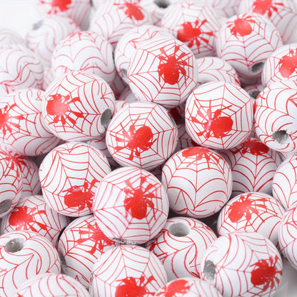 10pcs 15mm Halloween Spider Pattern Wooden Beads