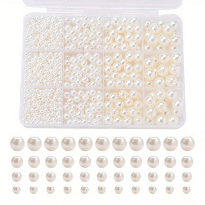 1100pcs/box Mixed Size White Acrylic Round Beads