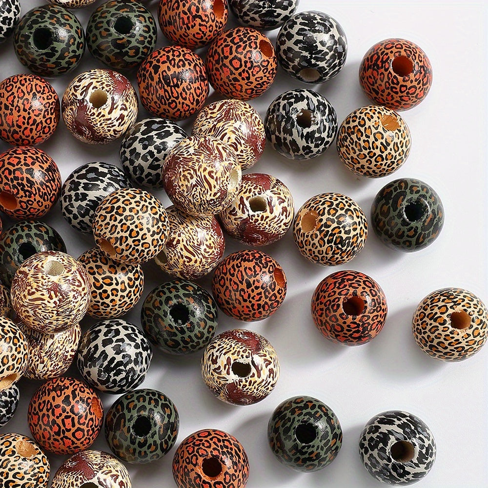 10pcs 16mm Leopard Print Wooden Beads
