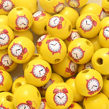 10PCS 16mm Colorful Patterned Wooden Bead Set