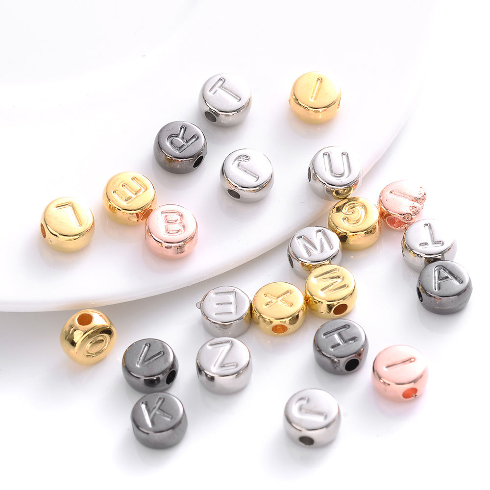 100pcs Silvery Golden Mixed Color Letter Acrylic Beads