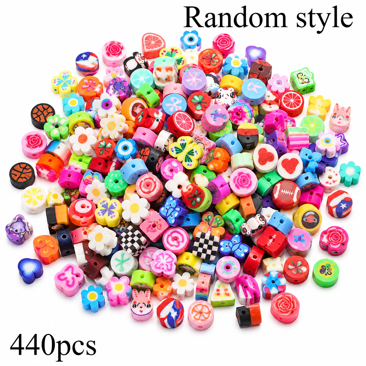 440pcs Colorful Polymer Clay Beads Set, Mixed Shapes & Patterns (Flowers