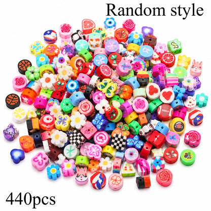 440pcs Colorful Polymer Clay Beads Set, Mixed Shapes & Patterns (Flowers